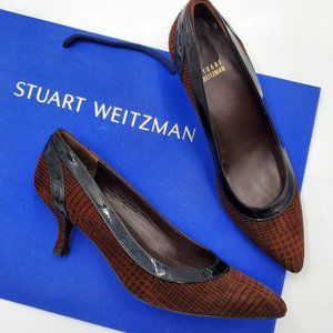 Stuart Weitzman Suede & Patent Kitten Heels